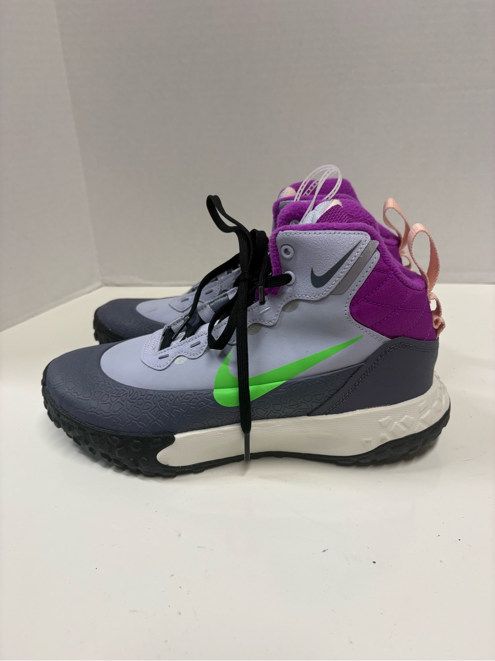 Nike Kids Gray & Purple High-Top Terrascout Sneakers with Neon Green Swoosh